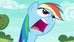 Size: 2880x1620 | Tagged: safe, imported from derpibooru, screencap, rainbow dash, pony, buckball season, bust, faic, female, mare, mawshot, nose in the air, open mouth, portrait, rainbow dash is best facemaker, solo, upscaled, uvula