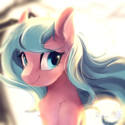Size: 1280x1280 | Tagged: safe, artist:rikadiane, imported from derpibooru, oc, oc only, pony, blue eyes, bust, female, long mane, mare, portrait, smiling, solo