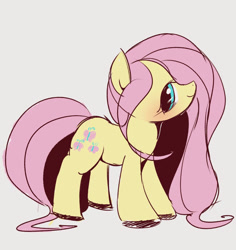Size: 973x1029 | Tagged: safe, artist:manachaaaaaaaa, imported from derpibooru, fluttershy, pegasus, pony, female, hair over one eye, looking at you, looking sideways, mare, simple background, smiling, solo, standing, white background, wingless