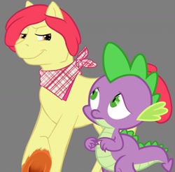 Size: 1024x1008 | Tagged: artist needed, source needed, safe, imported from derpibooru, apple bloom, spike, dragon, earth pony, pony, applebuck, bandana, gay, half r63 shipping, male, nervous, older, older apple bloom, rule 63, shipping, smiling, spikebloom, spikebuck, stallion