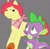 Size: 1024x1008 | Tagged: artist needed, source needed, safe, imported from derpibooru, apple bloom, spike, dragon, earth pony, pony, applebuck, bandana, gay, half r63 shipping, male, nervous, older, older apple bloom, rule 63, shipping, smiling, spikebloom, spikebuck, stallion