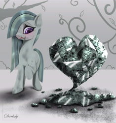 Size: 5183x5504 | Tagged: safe, artist:darksly, imported from derpibooru, marble pie, earth pony, pony, blushing, craft, cute, female, heart, mare, mouth hold, pickaxe, sculpture, smiling, solo, statue, stone