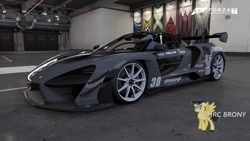 Size: 1280x720 | Tagged: safe, artist:forzaveteranenigma, imported from derpibooru, octavia melody, pony, fanfic:equestria motorsports, car, forza motorsport 7, garage, hypercar, livery, mclaren, mclaren senna, photo, watermark