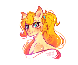 Size: 800x669 | Tagged: safe, artist:ponyponyadopts, imported from derpibooru, oc, oc:honey mango, pony, blushing, bust, freckles, long mane, portrait, simple background, white background