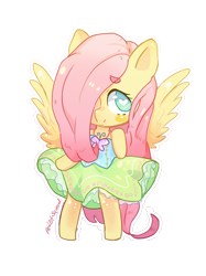 Size: 1024x1366 | Tagged: safe, artist:artist-squared, imported from derpibooru, fluttershy, anthro, butterfly, chibi, clothes, cute, dress, female, hair over one eye, heart eyes, shyabetes, simple background, solo, transparent background, wingding eyes