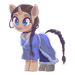 Size: 2048x2048 | Tagged: safe, artist:didi, imported from derpibooru, pony, avatar the last airbender, blue eyes, braid, choker, katara, ponified, simple background, solo, the last airbender, white background