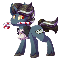 Size: 841x800 | Tagged: safe, artist:jetjetj, imported from derpibooru, oc, oc:piano forte, unicorn, candy, candy cane, cute, food, male, simple background, transparent background, unshorn fetlocks, ych result