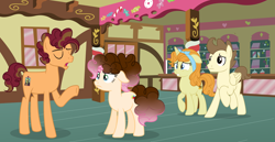 Size: 3796x1964 | Tagged: safe, artist:staricy097, imported from derpibooru, pound cake, pumpkin cake, oc, oc:party pie (staricy097), oc:surprise pie, pony, base used, female, male, mare, offspring, older, parent:cheese sandwich, parent:pinkie pie, parents:cheesepie, stallion