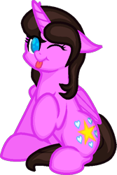 Size: 393x590 | Tagged: safe, artist:zeka10000, imported from derpibooru, oc, oc only, oc:alexa cherry, alicorn, pony, base used, cheeks, cute, cutie mark, female, looking at you, mare, no pupils, one eye closed, raised hoof, simple background, sitting, tongue out, transparent background, wink