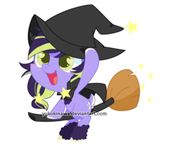 Size: 700x600 | Tagged: safe, artist:yokokinawa, imported from derpibooru, oc, oc only, pony, broom, clothes, costume, flying, flying broomstick, halloween, halloween costume, hat, heart eyes, simple background, solo, stars, transparent background, wingding eyes, witch hat, ych result