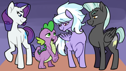 Size: 1024x580 | Tagged: safe, imported from derpibooru, cloudchaser, rarity, spike, thunderlane, dragon, pegasus, pony, unicorn, cute, cutechaser, daaaaaaaaaaaw, female, looking at each other, male, mare, shipper on deck, shipping, spikechaser, spikelove, stallion, straight, thunderbetes