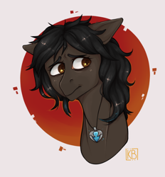 Size: 1472x1587 | Tagged: safe, artist:karamboll, imported from derpibooru, oc, oc only, earth pony, pony, accessories, accessory, bust, commission, dark hair, dark skin, head, jewelry, nervous, portrait, shy, solo