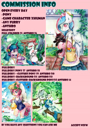 Size: 3508x4961 | Tagged: safe, artist:mashiromiku, imported from derpibooru, oc, anthro, pony, advertisement, anthro with ponies, armpits, commission, commission info, traditional art, watercolor painting