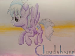 Size: 4032x3024 | Tagged: safe, artist:php124, artist:thevintagepone, imported from derpibooru, cloudchaser, pegasus, pony, female, smiling, solo, traditional art, wingding eyes, wings