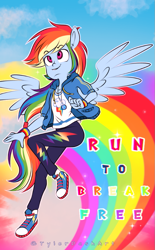 Size: 597x960 | Tagged: safe, artist:tylerdashart, imported from derpibooru, rainbow dash, equestria girls, equestria girls series, run to break free, spoiler:eqg series (season 2), converse, cute, dashabetes, ear fluff, female, geode of super speed, magical geodes, ponied up, rainbow, rainbow trail, shoes, smiling, sneakers, solo