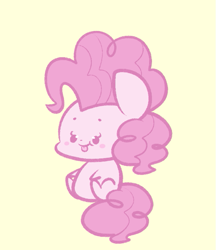 Size: 581x671 | Tagged: safe, artist:typhwosion, imported from derpibooru, pinkie pie, earth pony, pony, :p, beady eyes, blushing, chibi, cute, diapinkes, female, ponk, simple background, sitting, solo, tongue out, yellow background