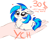 Size: 2988x2433 | Tagged: safe, artist:pesty_skillengton, imported from derpibooru, dj pon-3, vinyl scratch, human, pony, chest fluff, chibi, commission, cute, daaaaaaaaaaaw, ear fluff, female, floppy ears, fluffy, hand, heart eyes, holding a pony, in goliath's palm, ponyloaf, solo, tiny, tiny ponies, vinylbetes, wingding eyes, ych example, your character here