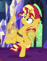 Size: 558x721 | Tagged: safe, imported from derpibooru, screencap, sunset shimmer, pony, unicorn, equestria girls, mirror magic, spoiler:eqg specials, bipedal, cropped, cute, cutie mark, dithering, female, flailing, in the human world for too long, library, losing balance, mare, motion blur, motion lines, shimmerbetes, solo, stumbling, twilight's castle