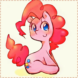 Size: 800x800 | Tagged: safe, artist:okarina123, imported from derpibooru, pinkie pie, earth pony, pony, colored pupils, cute, diapinkes, female, no more ponies at source, pixiv, sitting, solo