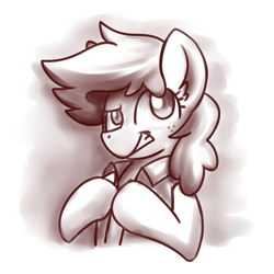 Size: 2048x2048 | Tagged: safe, artist:sugar morning, imported from derpibooru, oc, oc only, oc:graph travel, pony, bust, clothes, commission, doodle, female, freckles, looking up, mare, monochrome, portrait, simple background, sketch, smug, vest, white background