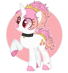 Size: 2445x2620 | Tagged: safe, artist:themisslittledevil, imported from derpibooru, oc, oc only, oc:rose gold, pony, unicorn, choker, colored hooves, female, flower, flower in hair, mare, raised hoof, simple background, solo, transparent background