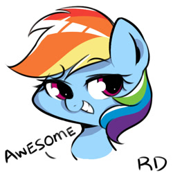 Size: 566x566 | Tagged: safe, artist:crazy bush, imported from derpibooru, part of a set, rainbow dash, pony, awesome, bust, cute, dashabetes, female, head only, one word, pixiv, portrait, simple background, smiling, solo, white background