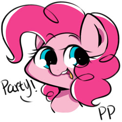 Size: 566x566 | Tagged: safe, artist:crazy bush, imported from derpibooru, part of a set, pinkie pie, pony, bust, cute, diapinkes, eye clipping through hair, female, head only, open mouth, pixiv, portrait, simple background, solo, white background