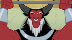 Size: 1280x720 | Tagged: safe, imported from derpibooru, screencap, lord tirek, centaur, frenemies (episode), armpits, male, narrowed eyes, nose piercing, nose ring, piercing, septum piercing, solo, sweat