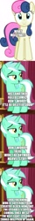 Size: 500x3130 | Tagged: safe, deleted from derpibooru, edit, edited screencap, imported from derpibooru, screencap, bon bon, lyra heartstrings, sweetie drops, pony, apology, breaking the fourth wall, comic, screencap comic