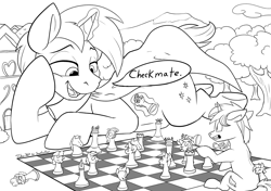 Size: 4625x3264 | Tagged: safe, artist:tsitra360, edit, imported from derpibooru, oc, oc only, oc:aether lux, oc:snap fable, oc:snap feather, oc:star bright, pony, unicorn, checkmate, chess, chess piece, chessboard, chubby, cosmic wizard, forest, giant pony, houses, inanimate tf, laying on stomach, macro, magic, male, micro, prone, size difference, stallion, transformation, village, wizard, wizard robe