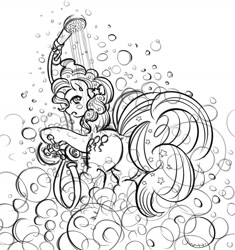 Size: 1860x1976 | Tagged: safe, artist:vnmn, imported from derpibooru, pinkie pie, pony, balloonbutt, butt, female, monochrome, plot, shower, solo