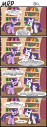 Size: 800x2153 | Tagged: safe, artist:umneem, imported from derpibooru, rarity, twilight sparkle, twilight sparkle (alicorn), alicorn, pony, unicorn, comic:my rational pony, book, bookshelf, comic, female, golden oaks library, mare, notes