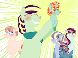 Size: 2048x1536 | Tagged: safe, artist:edgeyboiss, artist:kindheart525, artist:peep-dis, imported from derpibooru, oc, oc:bel canto, oc:cursive quill, oc:falsetto fallout, oc:holly-hay carol, oc:oleander, oc:pristine melody, earth pony, pegasus, pony, unicorn, kindverse, baby, baby pony, female, holding a pony, magical lesbian spawn, male, mother and son, oc x oc, offspring, offspring shipping, offspring's offspring, parent:applejack, parent:coco pommel, parent:coloratura, parent:oc:cursive quill, parent:oc:holly-hay carol, parent:oc:parasite, parent:oc:pristine melody, parent:oc:turquoise edge, parent:trenderhoof, parents:oc x oc, parents:rarajack, parents:trenderpommel, shipping