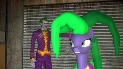 Size: 1366x768 | Tagged: safe, artist:kayman13, imported from derpibooru, mane-iac, pony, 3d, antagonist, arkham asylum, asylum, batman arkham asylum, gmod, petting, the joker