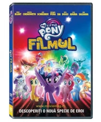 Size: 500x600 | Tagged: safe, imported from derpibooru, applejack, capper dapperpaws, captain celaeno, fizzlepop berrytwist, fluttershy, grubber, pinkie pie, queen novo, rainbow dash, rarity, songbird serenade, tempest shadow, twilight sparkle, alicorn, earth pony, pegasus, pony, unicorn, my little pony: the movie, dvd, headworn microphone, romanian, twilight sparkle (alicorn)