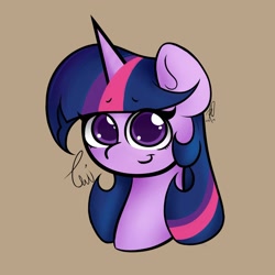 Size: 1280x1280 | Tagged: safe, artist:hopefulsparks, imported from derpibooru, twilight sparkle, alicorn, pony, avatar, bust, cute, female, looking at you, portrait, simple background, solo, tan background, twiabetes, twilight sparkle (alicorn)