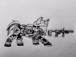 Size: 4032x3024 | Tagged: safe, artist:salvage, deleted from derpibooru, imported from derpibooru, oc, oc only, oc:golden ray, unicorn, halo, halo (series), halo 3 odst, halo 3: odst, monochrome, odst, solo, traditional art