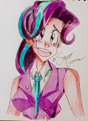 Size: 600x823 | Tagged: safe, artist:artfrog75, imported from derpibooru, starlight glimmer, human, crying, female, humanized, light skin, solo, traditional art