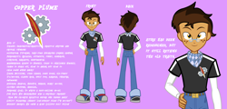 Size: 2666x1280 | Tagged: safe, artist:succubi samus, imported from derpibooru, oc, oc only, oc:copper plume, equestria girls, clothes, commission, commissioner:imperfectxiii, cutie mark, equestria girls-ified, glasses, male, reference sheet, scarf, simple background