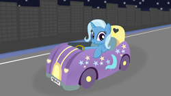 Size: 1920x1080 | Tagged: safe, artist:grapefruitface1, artist:twittershy, imported from derpibooru, trixie, pony, 1920x1080, base used, building, car, driving, female, looking at you, night, show accurate, solo, street, wallpaper