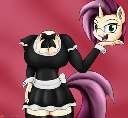 Size: 2700x2500 | Tagged: safe, artist:novaspark, imported from derpibooru, oc, oc only, oc:mix n' match, anthro, dullahan, monster pony, clothes, detachable head, disembodied head, french maid, headless, maid, modular, monster mare, patreon, patreon logo, solo