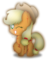 Size: 1456x1861 | Tagged: safe, artist:bubbly-storm, imported from derpibooru, applejack, earth pony, pony, chest fluff, chibi, cute, ear fluff, female, fluffy, heart eyes, jackabetes, leg fluff, mare, one eye closed, simple background, smiling, solo, speedpaint available, transparent background, wingding eyes, wink