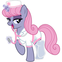 Size: 3200x3200 | Tagged: safe, artist:cheezedoodle96, imported from derpibooru, oc, oc only, oc:velvet, pony, unicorn, .svg available, clothes, eyeshadow, female, garter belt, garters, glowing horn, hat, horn, lidded eyes, looking at you, magic, magic aura, makeup, mare, nurse outfit, raised hoof, shirt, simple background, skirt, smiling, solo, stethoscope, stockings, svg, telekinesis, thigh highs, transparent background, vector