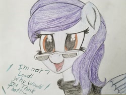 Size: 2016x1512 | Tagged: safe, artist:straighttothepointstudio, imported from derpibooru, oc, oc only, oc:serendipity, pegasus, pony, colored, cute, cutie mark, drawing, female, glasses, long mane, mare, smiling, solo, traditional art