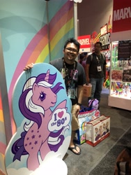 Size: 4032x3024 | Tagged: safe, imported from derpibooru, fluttershy, pinkie pie, rainbow dash, twilight, twilight sparkle, 80s, female, g1, irl, male, marvel, mlp shirt, photo, plushie, sdcc 2019, twilight (g1), twilight sparkle plushie