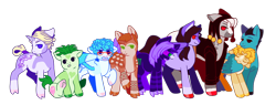 Size: 1300x495 | Tagged: safe, artist:guidomista, artist:miiistaaa, artist:nijimillions, imported from derpibooru, earth pony, pony, unicorn, accessories, accessory, anime, black hair, black mane, blaze (coat marking), blonde hair, blonde mane, blue, blue hair, blue mane, brown hair, brown mane, clothes, cloven hooves, coat, coat markings, crossover, facial markings, formaggio, friends, friendship, frown, gang, gangsta, gangster, gelato, ghiaccio, ginger, goth, gray, green, green hair, green mane, group, group picture, hat, height difference, hooves, horn, illuso, jacket, jjba, jojo, jojo's bizarre adventure, la squadra, leonine tail, looking at each other, male, markings, melone, orange hair, orange mane, pesci, ponified, prosciutto, purple, purple hair, purple mane, risotto nero, sitting, smiling, socks (coat marking), socks (coat markings), sorbet, sorbet and gelato, splotches, spots, spotted, stallion, standing, stripes, tail wrap, teal, trenchcoat, two toned wings, vento aureo, white hair, white mane, wings, yellow