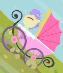 Size: 210x240 | Tagged: safe, imported from derpibooru, screencap, cream puff, earth pony, pony, season 2, the mysterious mare do well, baby, baby carriage, baby pony, cropped, crying, female, nose in the air, solo