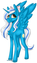 Size: 458x779 | Tagged: safe, artist:sychia, imported from derpibooru, oc, oc:fleurbelle, alicorn, pony, adorabelle, alicorn oc, bow, chest fluff, cute, female, hair bow, mare, ocbetes, smiling, yellow eyes