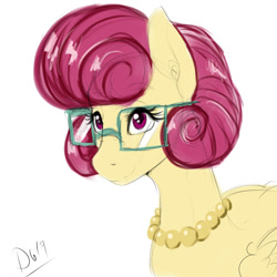 Size: 2000x2000 | Tagged: safe, artist:thelunarmoon, imported from derpibooru, posey shy, pegasus, pony, bust, female, glasses, jewelry, mare, milf, necklace, portrait, simple background, solo, white background