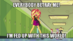 Size: 640x360 | Tagged: safe, edit, edited screencap, imported from derpibooru, screencap, nolan north, starlight, starshine, sunset shimmer, teddy t. touchdown, equestria girls, equestria girls series, forgotten friendship, canterlot high, caption, faic, geode of empathy, image macro, magical geodes, meme, text, the room, tommy wiseau